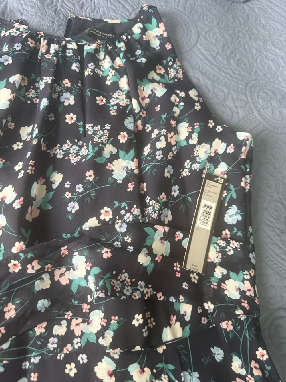 Tahari Black Floral A-Line Skirt with Mint and Blush Accents